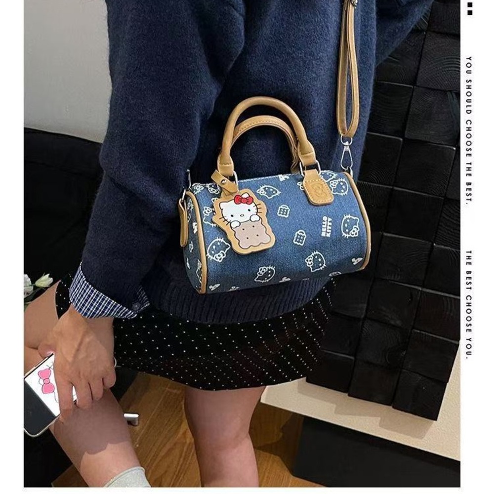 NWT Hello Kitty Denim Mini Satchel in Blue and Tan Trim - Picture 2 of 3